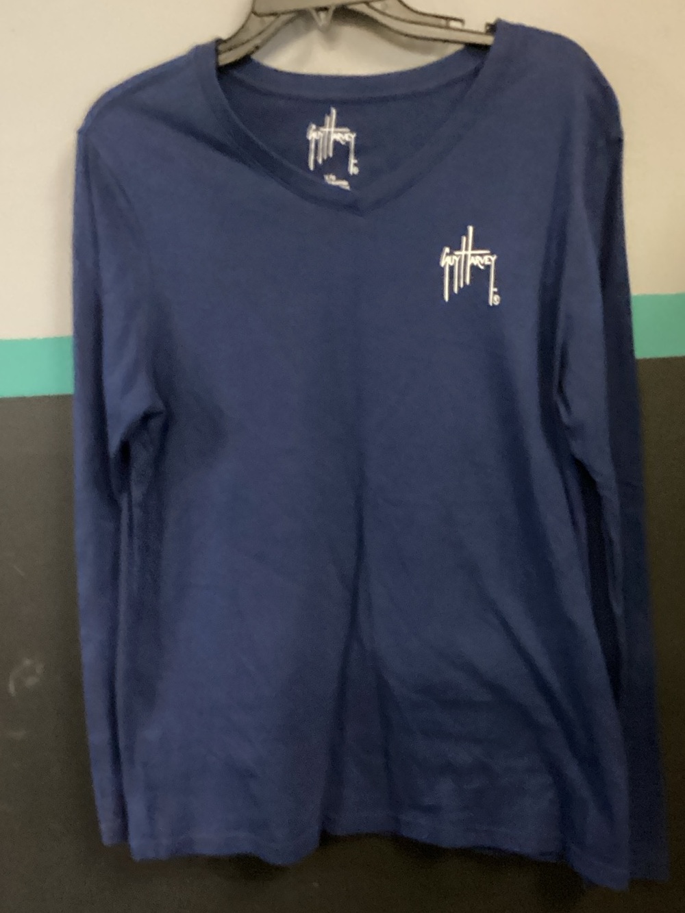 Guy Harvey Navy Blue Long Sleeve V-Neck Tee with White Logo
